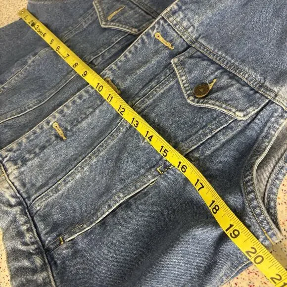 Vintage 90’s LIZ WEAR Women’s Denim Jacket Vest Small 100% Cotton Alt Punk Core - Picture 6 of 7